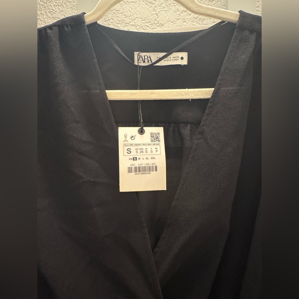 ZARA Black Long Sleeve V Neck Dress size Small - Picture 5 of 6